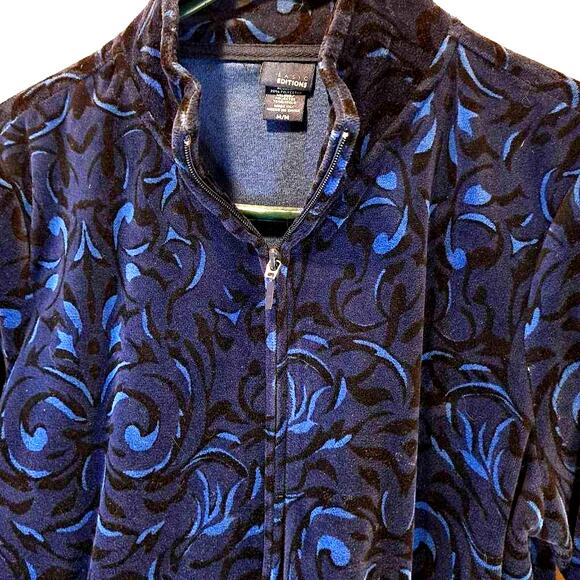 Basic Editions Women's Velour Jacket Blue Cotton Full Zip Pockets M New - Picture 1 of 7